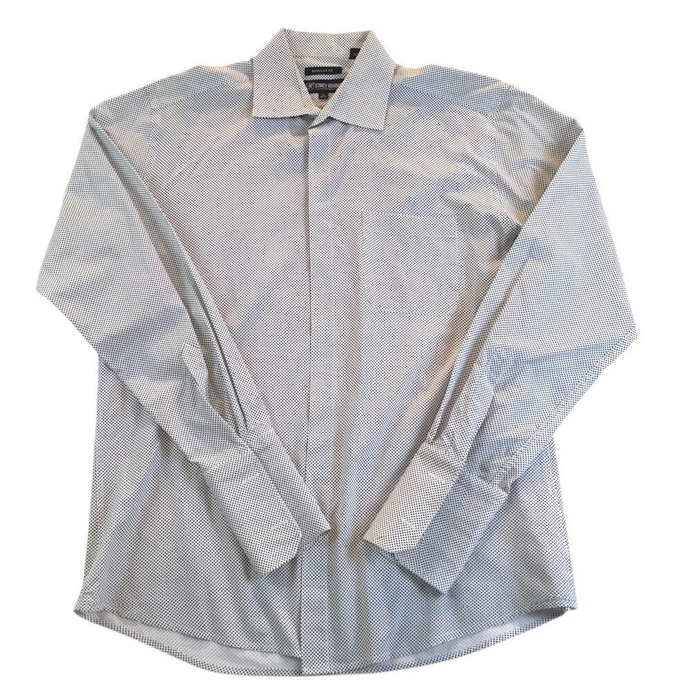 Stacy Adams Dress Shirt Reg Fit 16 34/35 White Gray Mini-Dot